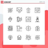 16 User Interface Outline Pack of modern Signs and Symbols of gift user shop front search engine Editable Vector Design Elements