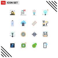 Flat Color Pack of 16 Universal Symbols of light bulb garbage self network Editable Pack of Creative Vector Design Elements