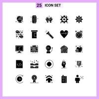 Set of 25 Modern UI Icons Symbols Signs for security preferences soda options gear Editable Vector Design Elements