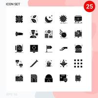 Set of 25 Commercial Solid Glyphs pack for progress management moon data ramadhan Editable Vector Design Elements