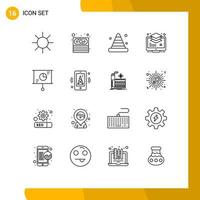 Pack of 16 creative Outlines of presentation monitor construction buffer layer Editable Vector Design Elements