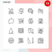 Mobile Interface Outline Set of 16 Pictograms of slippers flip flops lighting home beach mind Editable Vector Design Elements
