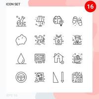 Mobile Interface Outline Set of 16 Pictograms of slippers flip flops lighting home beach mind Editable Vector Design Elements