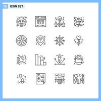 Universal Icon Symbols Group of 16 Modern Outlines of velg accessories idea ribbon flag Editable Vector Design Elements