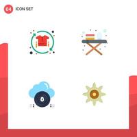 Group of 4 Modern Flat Icons Set for clothing secure shirt ironing stand cloud Editable Vector Design Elements