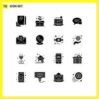 Universal Icon Symbols Group of 16 Modern Solid Glyphs of dead message access communication laptop Editable Vector Design Elements