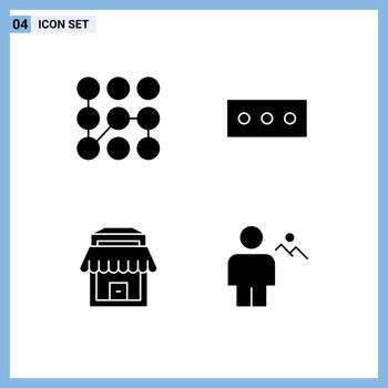 Solid Glyph Pack of 4 Universal Symbols of pattern avatar security building hills Editable Vector Design Elements