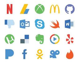 20 Social Media Icon Pack Including yelp windows media player skype evernote utorrent vector