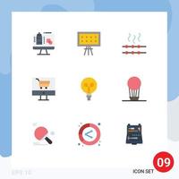 Flat Color Pack of 9 Universal Symbols of design bulb food shop ecommerce Editable Vector Design Elements