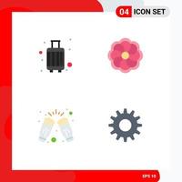 Stock Vector Icon Pack of 4 Line Signs and Symbols for baggage cheers suitcase flower party Editable Vector Design Elements