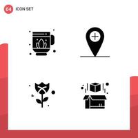 4 Universal Solid Glyphs Set for Web and Mobile Applications jag box add flower printing Editable Vector Design Elements