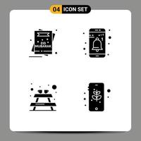 Group of 4 Solid Glyphs Signs and Symbols for card bench mubarak interface furniture Editable Vector Design Elements