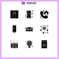 Set of 9 Modern UI Icons Symbols Signs for charging smart phone smart phone firefighter Editable Vector Design Elements