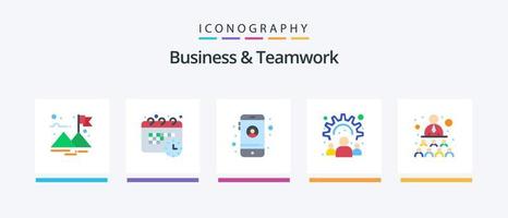 Business And Teamwork Flat 5 Icon Pack Including work. relationship. mobile. building. team. Creative Icons Design vector