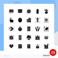 25 User Interface Solid Glyph Pack of modern Signs and Symbols of pot cactos money power charging Editable Vector Design Elements