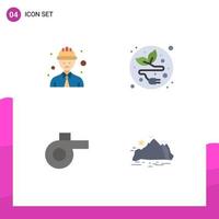 Set of 4 Commercial Flat Icons pack for line worker hill alternative energy sport mountain Editable Vector Design Elements