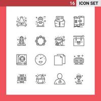 Mobile Interface Outline Set of 16 Pictograms of synchronization sharing design data file Editable Vector Design Elements