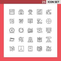 Pictogram Set of 25 Simple Lines of won position progress award sound frequency Editable Vector Design Elements