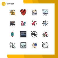 Universal Icon Symbols Group of 16 Modern Flat Color Filled Lines of webpage seo food computer data Editable Creative Vector Design Elements