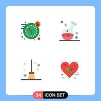 Pack of 4 Modern Flat Icons Signs and Symbols for Web Print Media such as clock broom time hospital halloween broom Editable Vector Design Elements