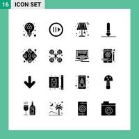 Pack of 16 Modern Solid Glyphs Signs and Symbols for Web Print Media such as users people interior paintbrush brush Editable Vector Design Elements