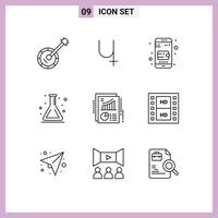 Modern Set of 9 Outlines Pictograph of document back to school crypto currency flask school Editable Vector Design Elements