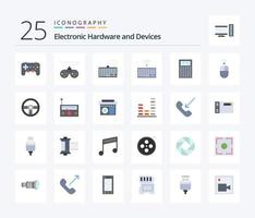 Paquete de iconos de 25 colores planos de dispositivos, incluido el dispositivo. inalámbrico. calcular. ratón. manzana vector