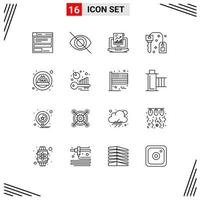 16 Universal Outline Signs Symbols of siren success report lock hotel Editable Vector Design Elements