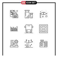 Universal Icon Symbols Group of 9 Modern Outlines of car down paint up graph Editable Vector Design Elements