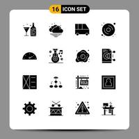 Universal Icon Symbols Group of 16 Modern Solid Glyphs of speedometer gauge delivery van hardware computer Editable Vector Design Elements