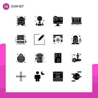 Editable Vector Line Pack of 16 Simple Solid Glyphs of cart good computer checklist system Editable Vector Design Elements