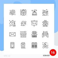 Group of 16 Modern Outlines Set for bucket food ideas berries moon Editable Vector Design Elements