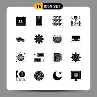 Set of 16 Commercial Solid Glyphs pack for boot solution american idea team Editable Vector Design Elements