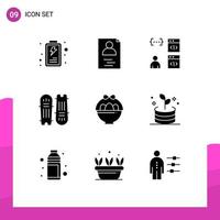 Group of 9 Modern Solid Glyphs Set for egg cricket stumps coding cricket equipment cricket ball Editable Vector Design Elements