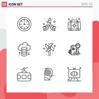 9 User Interface Outline Pack of modern Signs and Symbols of fan toy romantic hosting network cloud hosting Editable Vector Design Elements