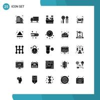 Pack of 25 creative Solid Glyphs of concrete tool beauty compass search Editable Vector Design Elements