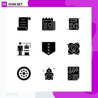 9 Universal Solid Glyphs Set for Web and Mobile Applications idea protect diet businessman accomplished Editable Vector Design Elements