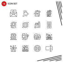 16 Universal Outlines Set for Web and Mobile Applications holder network weather internet connectivity Editable Vector Design Elements