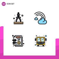 Pack of 4 Modern Filledline Flat Colors Signs and Symbols for Web Print Media such as compass files cloud line money Editable Vector Design Elements