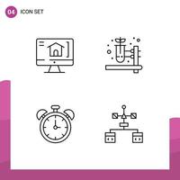 4 Universal Filledline Flat Colors Set for Web and Mobile Applications computer time herbal pharmacy alarm browser Editable Vector Design Elements