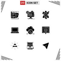 Universal Icon Symbols Group of 9 Modern Solid Glyphs of secure macbook update laptop wreath Editable Vector Design Elements