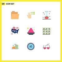 Set of 9 Modern UI Icons Symbols Signs for powder color chemical color plate map Editable Vector Design Elements