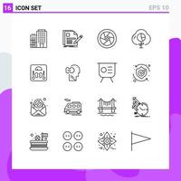 Group of 16 Outlines Signs and Symbols for investment economy resume data television Editable Vector Design Elements