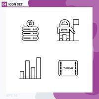 4 Universal Line Signs Symbols of data graph storage flag film Editable Vector Design Elements