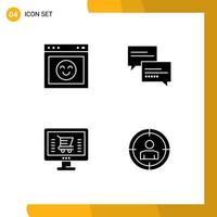 Pictogram Set of 4 Simple Solid Glyphs of browser computer website message shopping Editable Vector Design Elements