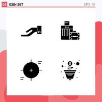 Pack of 4 Modern Solid Glyphs Signs and Symbols for Web Print Media such as alms reticle luggage hotel target Editable Vector Design Elements