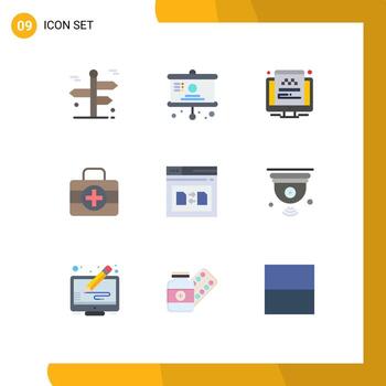 Editable Vector Line Pack of 9 Simple Flat Colors of secure ic presentation medici screen Editable Vector Design Elements