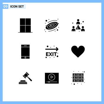 User Interface Pack of 9 Basic Solid Glyphs of leave exit colleague smartphone device Editable Vector Design Elements