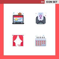 Set of 4 Vector Flat Icons on Grid for app theatre laptop email diet planning Editable Vector Design Elements