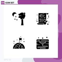 Mobile Interface Solid Glyph Set of 4 Pictograms of arbor globe card love flag Editable Vector Design Elements